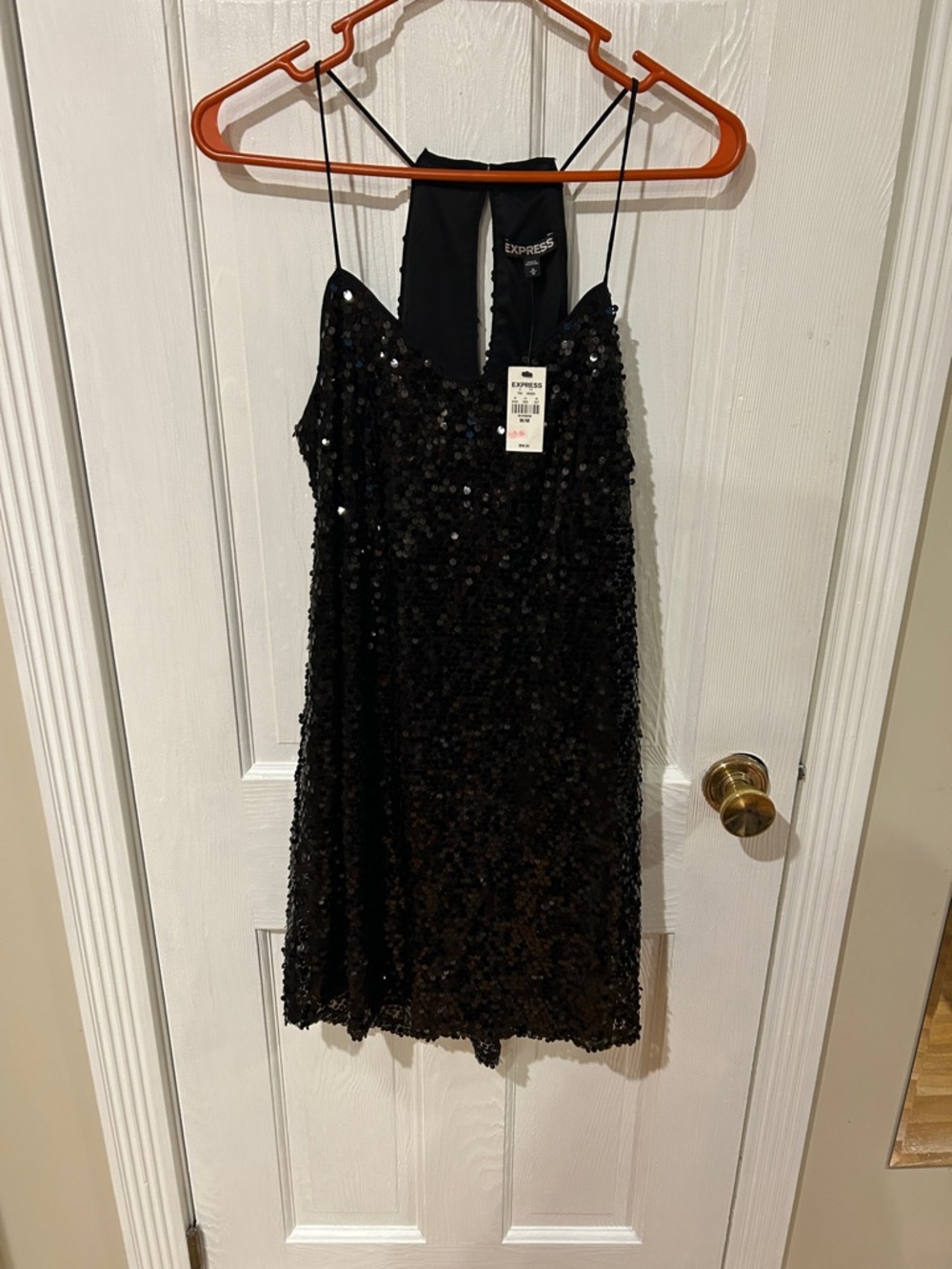 Express Black Sequin Spaghetti-Strap Party Dress